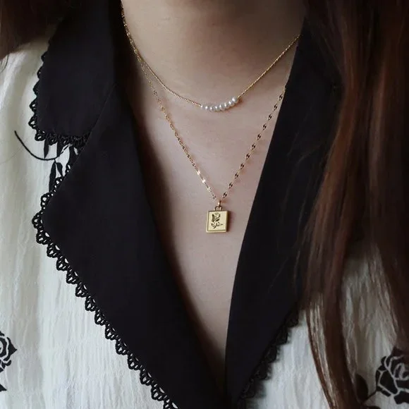 NEW 18K Gold Plated Rose Flower Embossed Square Pendant Necklace - Picture 3 of 9